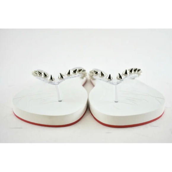 Christian Louboutin Loubi Flip Spikes Donna Flat White Thong Flip Flop Sandal 41 - Picture 6 of 12